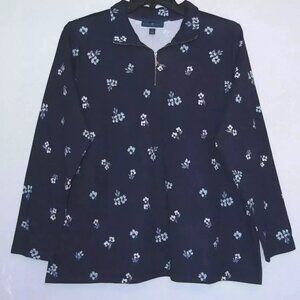 NWT KAREN SCOTT Blue Floral 1/4 Zip Neck Knit Long Sleeve Top Blouse Shirt 2X
